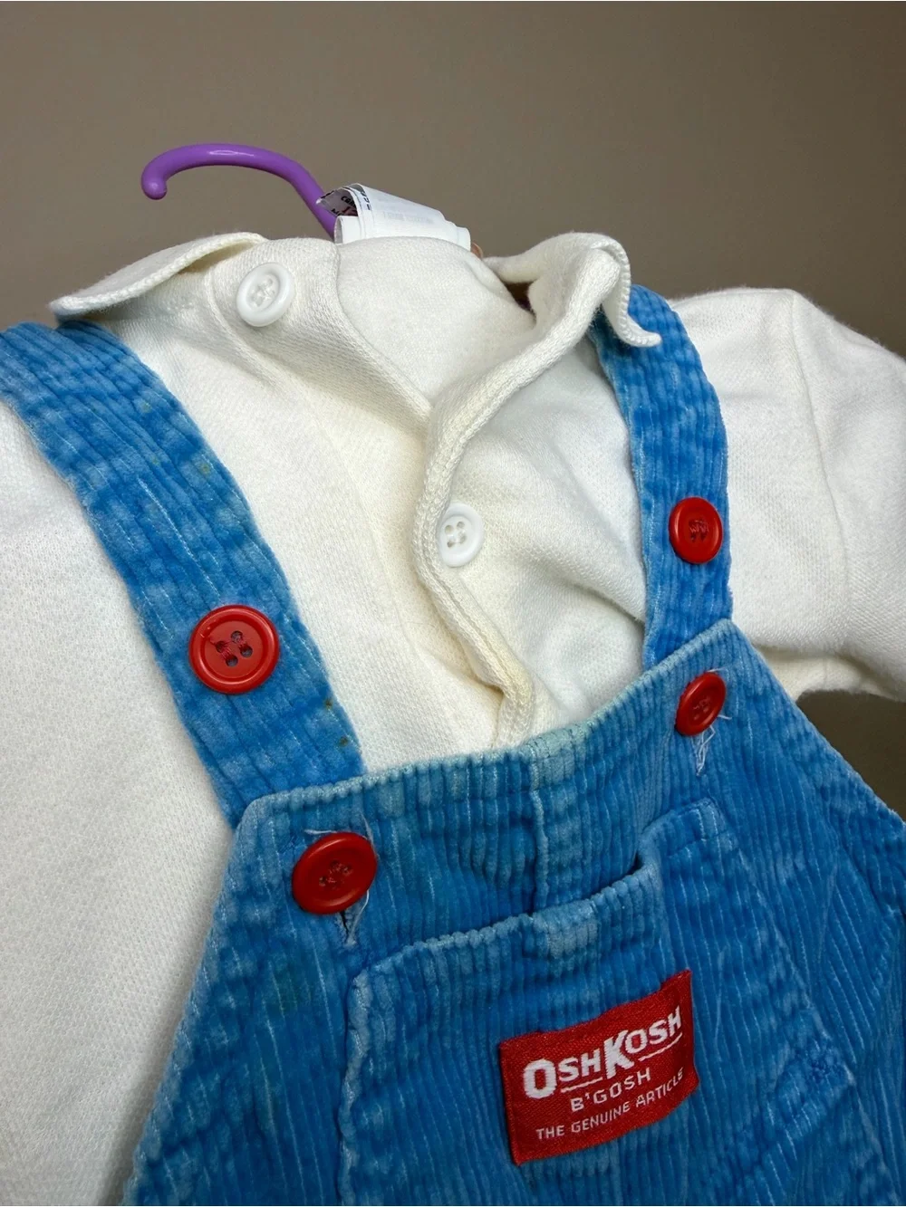 OshKosh B'gosh Bright Blue Corduroy Overalls with Red Accents (Read Description)